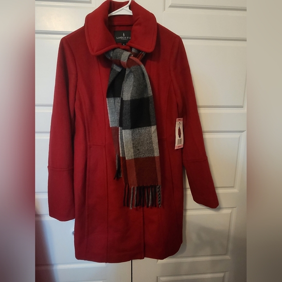 NWT London Fog size small red winter‎ coat with scarf